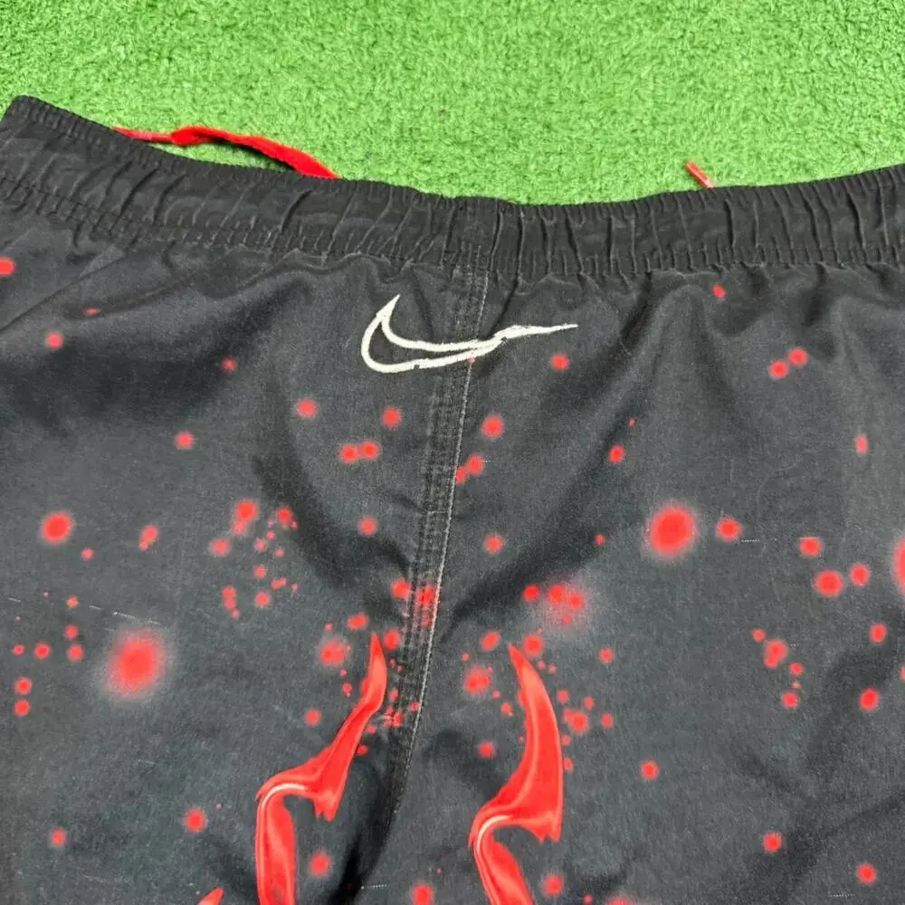 Nike Swim Trunks Black Red Flame Graphic Y2K Shorts Mens M Beach Surf Summer